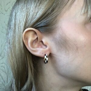 Gold and Black Checkered Hoop Earrings